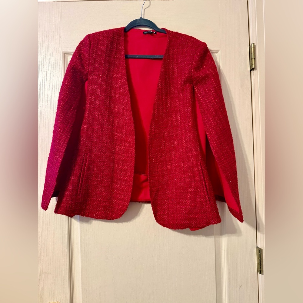 Fashion Nova Red Tweed Blazer & Skirt Set | Size XL | Two-Piece Chic